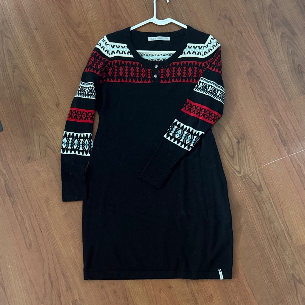 Woolrich Black  sweater dress with Red and White Geometric Design